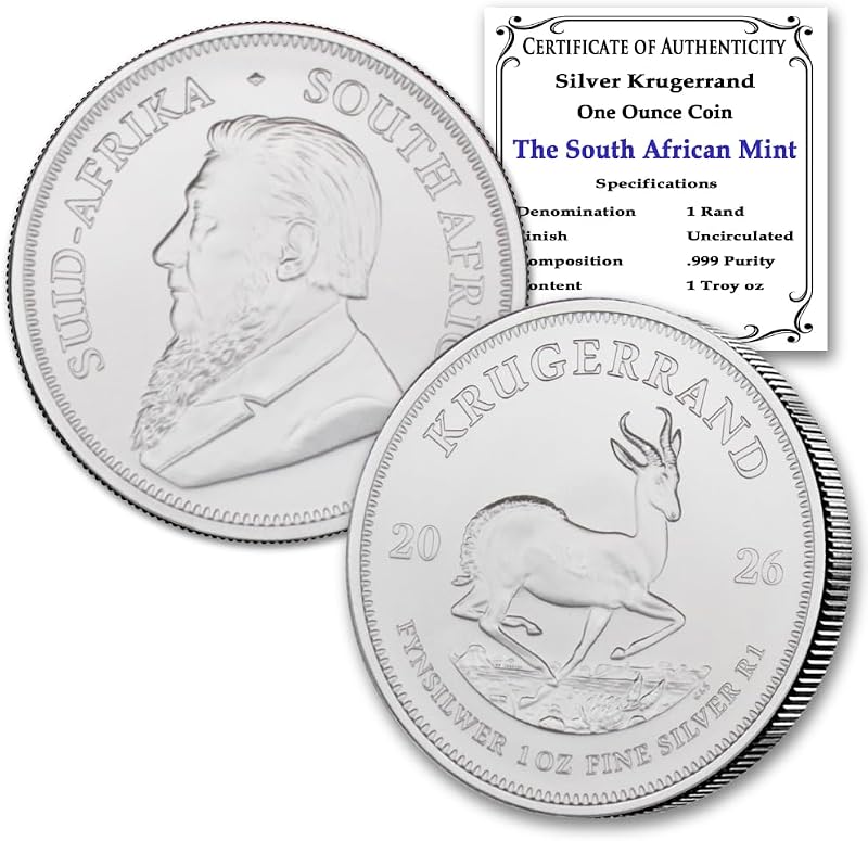 2026-1 oz Moneda Krugerrand de plata sudafricana de 1 Rand Vendedor BU | Brillante sin circular con certificado de autenticidad