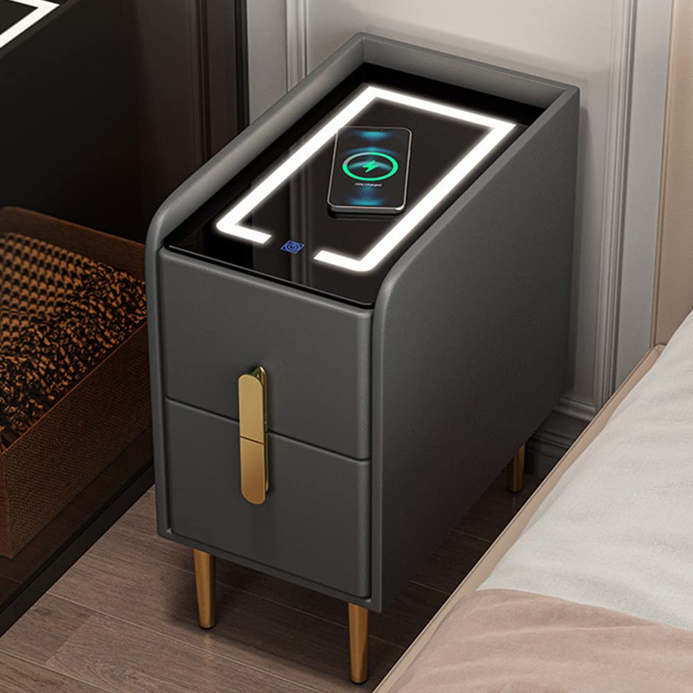 Hcosmy Smart Nightstand Table Bedside Multifunctional Table, Smart LED Nightstand, Wireless Charging Station, Control Touching Bedside Table Home Bedroom Furniture