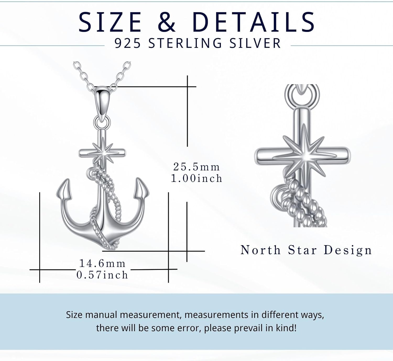 KZX Anchor Necklace for Women Men 925 Sterling Silver North Star Necklace Pendant Anchor Necklace Hypoallergenic Nautical Jewelry Gift for Wife Mother Friends Birthday Graduation