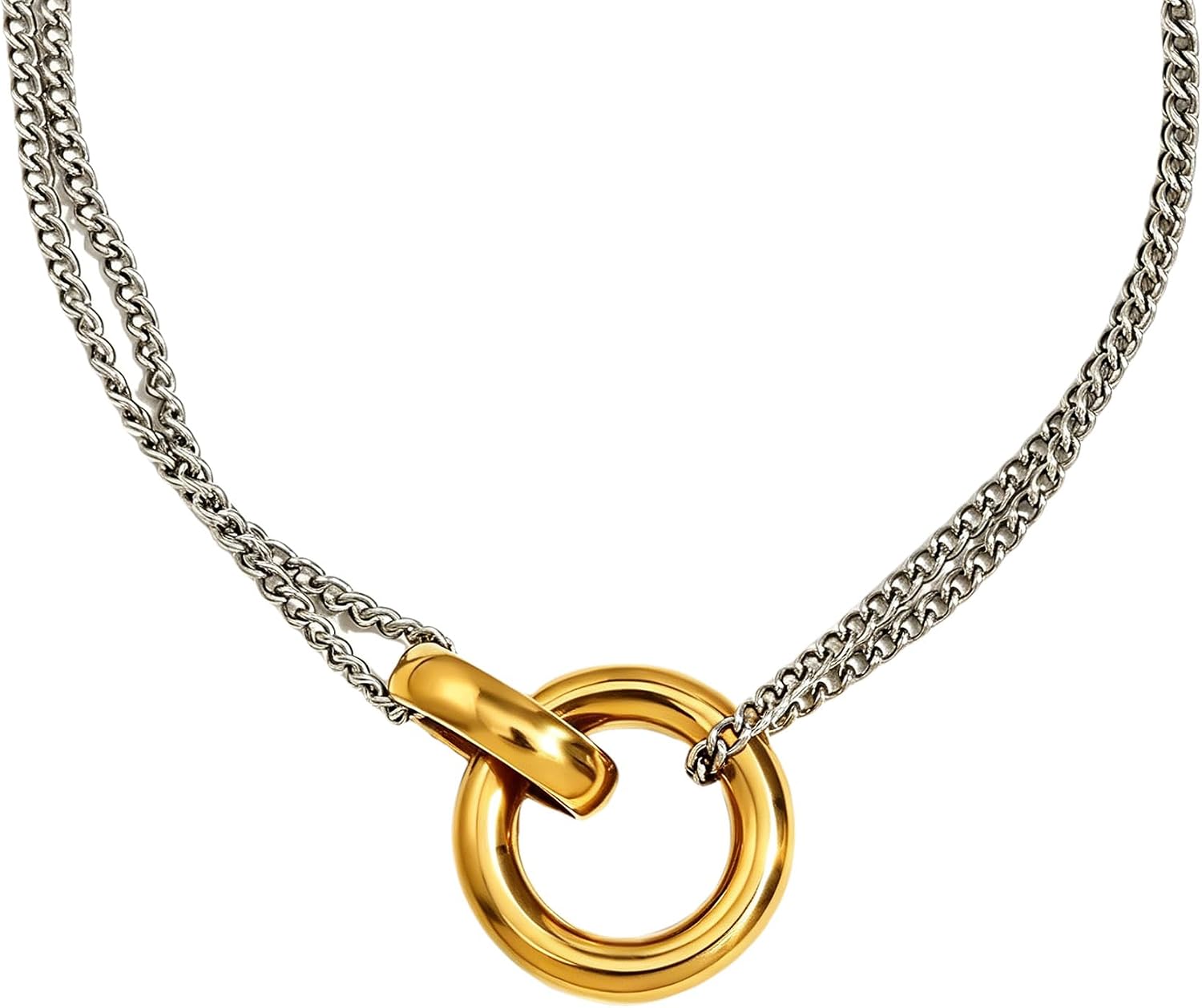 Chunky Gold Silver Knot Necklace 18k Gold Plated Stainless Steel Two Tone Mixed Metal Interlocking Ring Pendant Necklace for Women Trendy Jewelry
