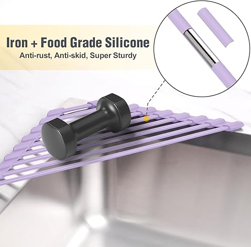 Miniatura 3 de Tomorotec Escurridor de platos compacto con revestimiento de silicona triangular para esquina del fregadero, organizador plegable de acero