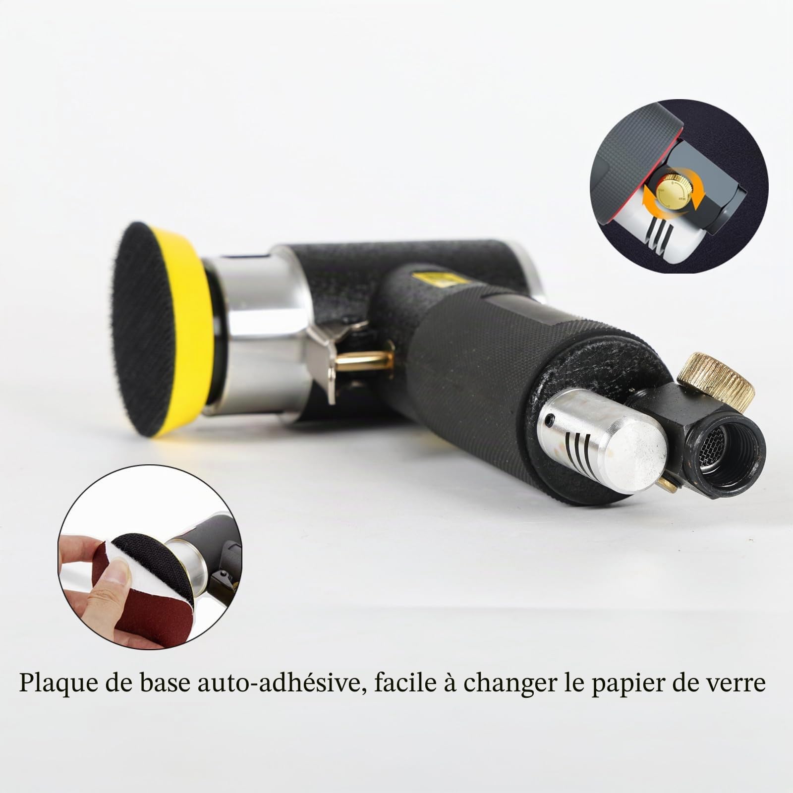 Ponceuse Orbitale Pneumatique 50mm & 75mm - Polisseuse Double Action 12 000 tr/min - Mini Ponceuse Excentrique à Air Comprimé pour Carrosserie, Bois et Métal