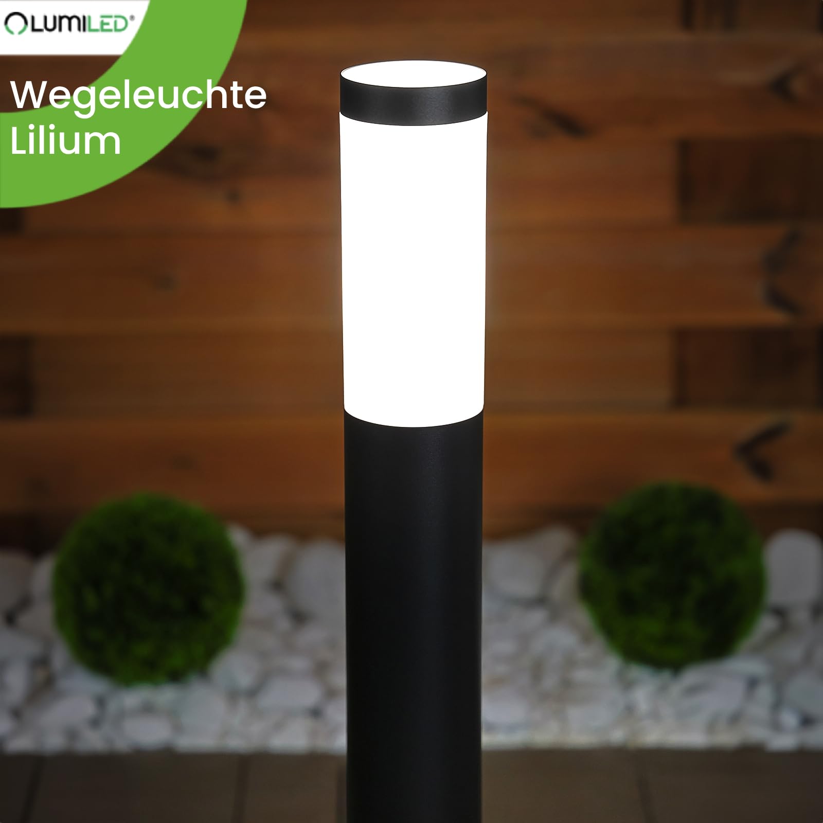 Lumiled Lampa zewnętrzna na ścieżkę, lampa cokołowa, zewnętrzna, lampa stojąca, lampa ogrodowa, lampa stojąca, 65 cm, IP44, czarna, stal nierdzewna, E27, oprawa, lampa słupkowa