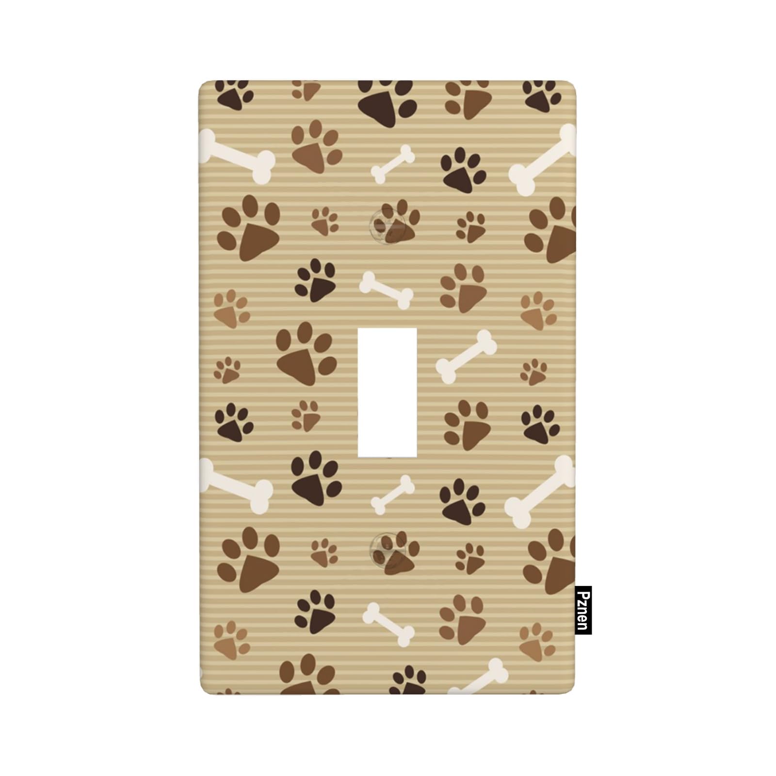Pznen Paw Print Brown Light Switch Cover Dog Bone and Paw Cute Single Toggle Wall Plate 1 Gang Switchplate Home Decor for Bedroom Bathroom 4.5"x 2.76"