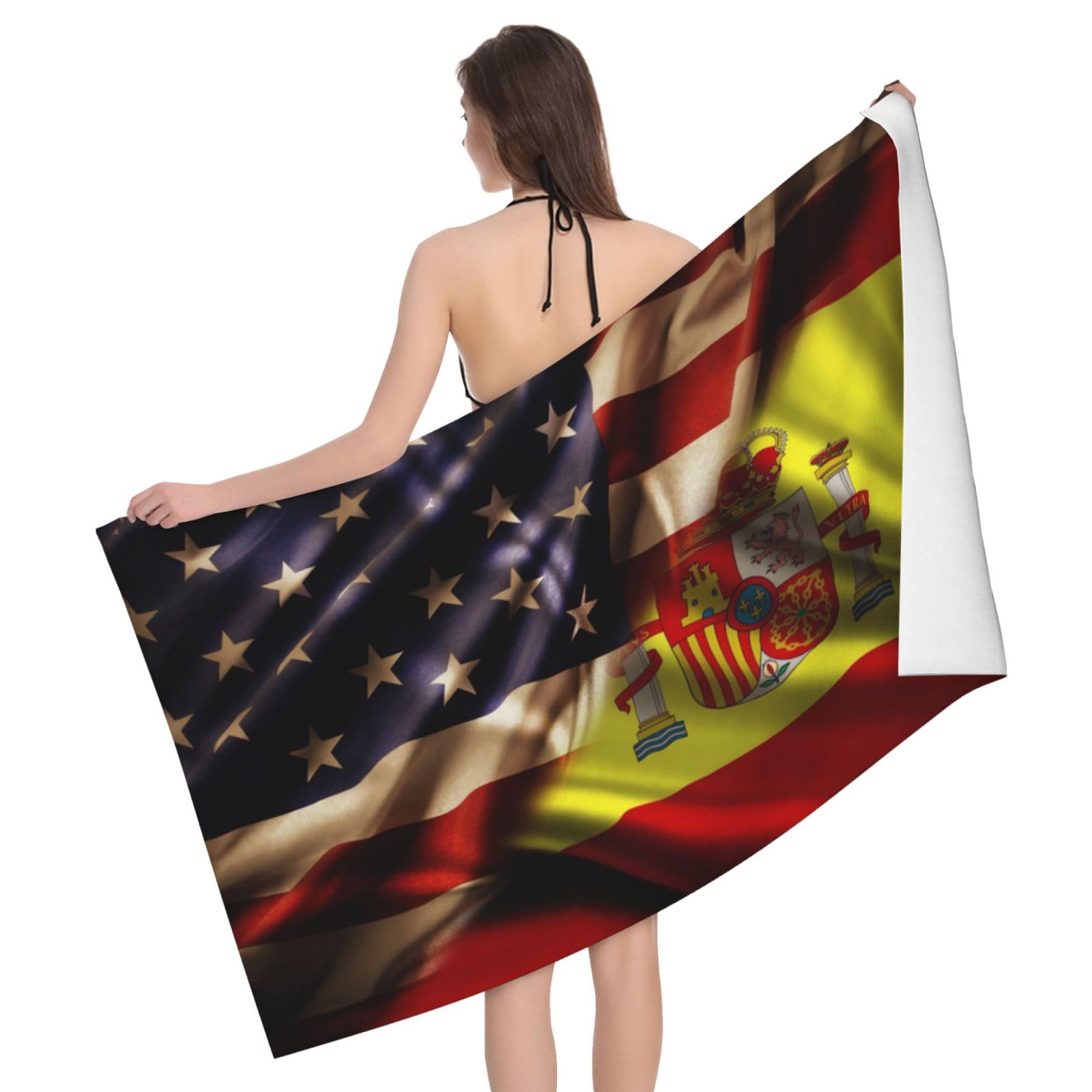 HLBSDM Microfiber Combined Spain and USA Flag Beach Towel Quick Dry Soft Sand Free Beach Towels for Pool Swim Beach Lightweight Thin Towels
