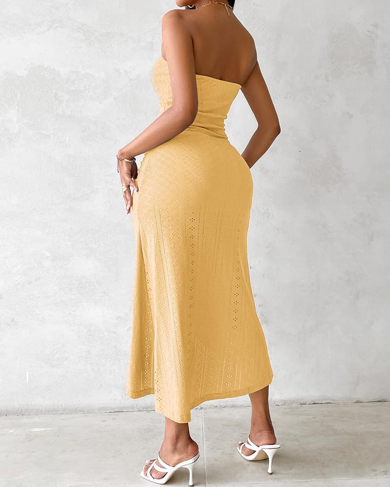 CHICME Women's Strapless Maxi Bodycon Dresses Wrap Asymmetrical Beach Maxi Long Dress Beach Sunset Dress - Image 3