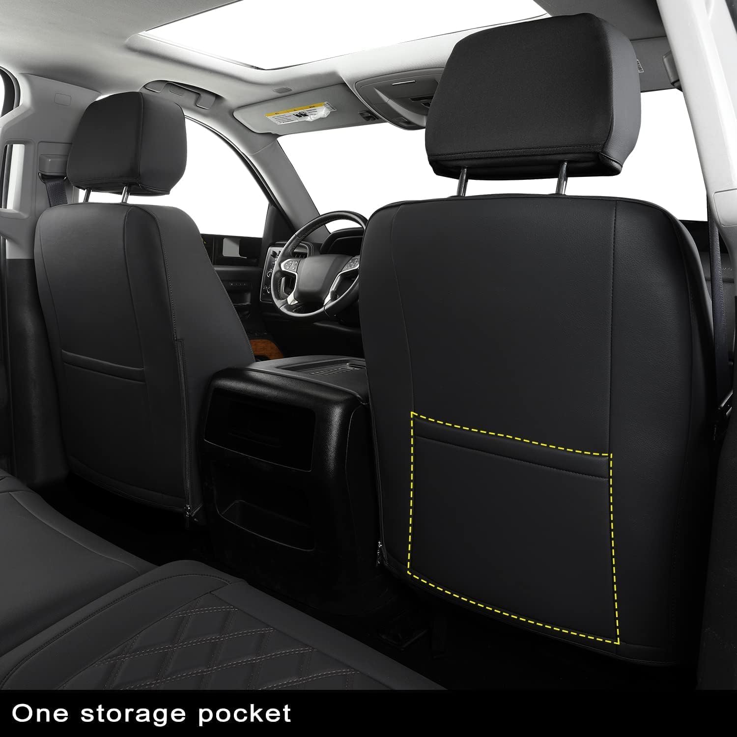 LUCKYMAN Club Silverado Seat Covers Front Pair with Faux Leather, for 2014-2018 Chevy Silverado GMC Sierra 1500, 2015-2019 Silverado Sierra 2500HD 3500HD Crew Regular Double Cab(Black 2 pcs)