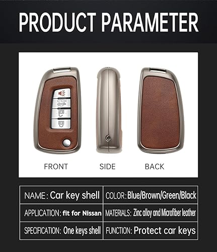 Miniatura 6 de ontto Funda de llave para llave de automóvil Nissan con tapa para llave de automóvil, piel de piel, carcasa de metal para llave Rogue Select Rogue