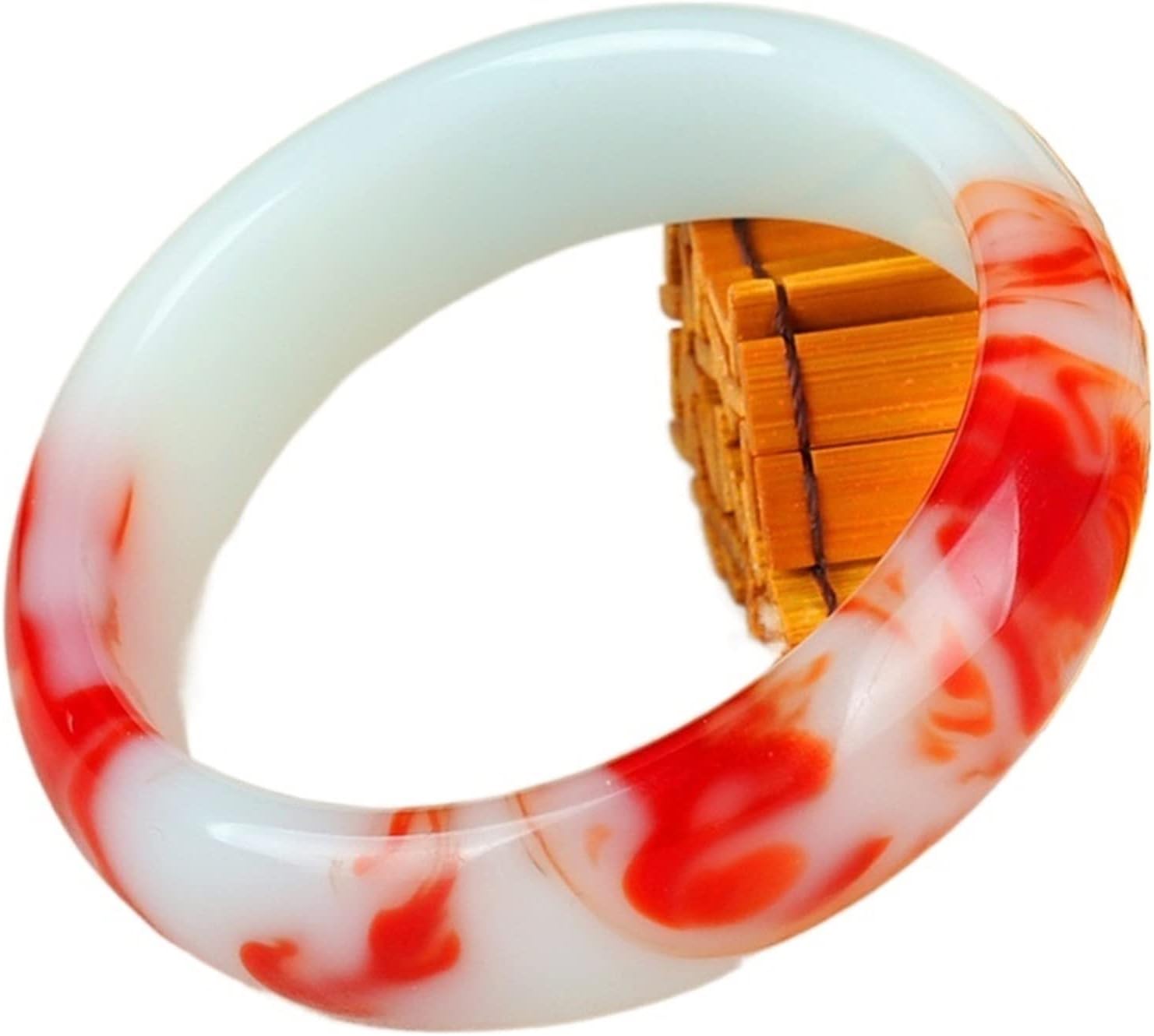 Genuine Natural Color Jade Bangle Red White Bracelet Charm Jewellery Fashion Accessories Carved Amulet Gifts for Women Her Men (Gem Color : 60-62mm)