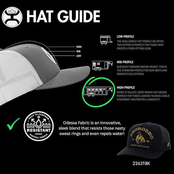 HOOEY ProRodeo Hat - Snapback Baseball Cap with Embroidered Logo, Adjustable 5-Panel Casual Western Hat with Rope Detail