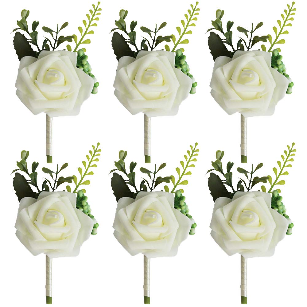 Sancosco 6Pcs, White Wedding Decor Bride Bridesmaid Corsage Brooch Bouquet Corsage Buttonhole Wedding Flowers Party Decoration Boutonniere (6Pcs, White)