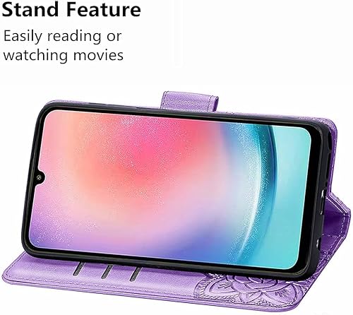 Miniatura 10 de MEUPZZK Funda para Samsung Galaxy A24 4G, Samsung A25 5G, piel sintética de alta calidad con diseño de mariposa en relieve, función atril, ranuras