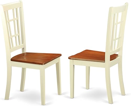 Miniatura 4 de East West Furniture NIC-WHI-W Nicoli - Sillas de comedor con respaldo elegante de madera, juego de 2, suero de leche y cereza