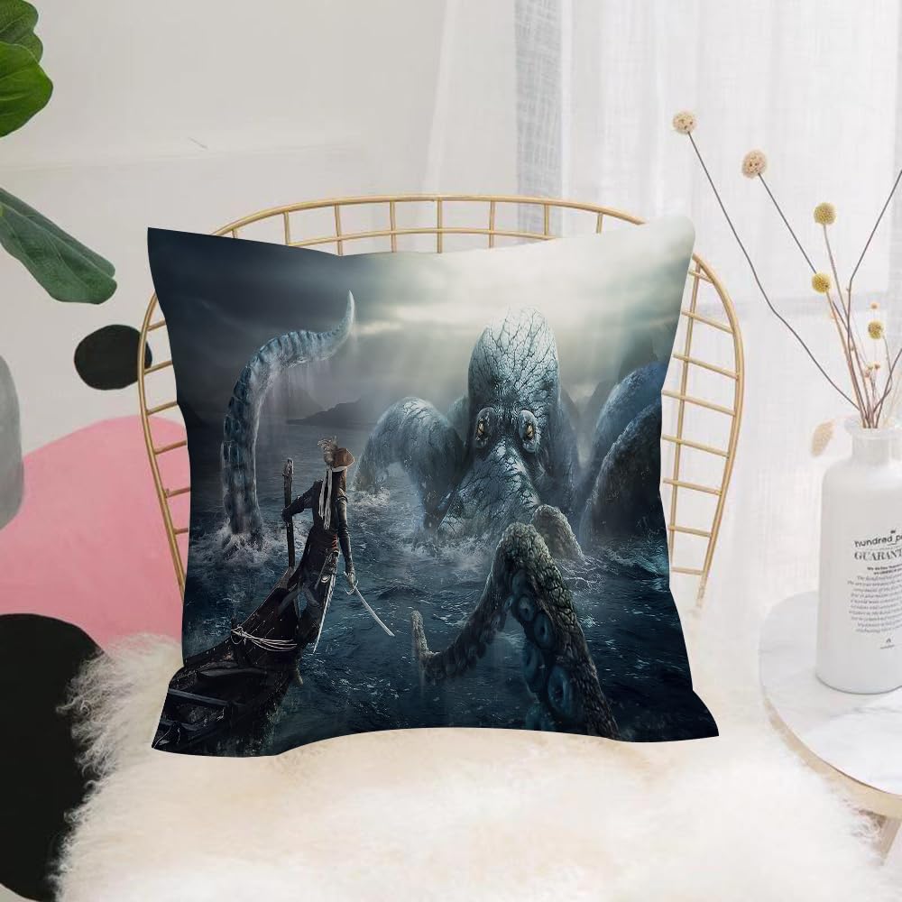 HYMSXW Cushion Cover,Throw Pillow Case Home Decorative for Living Room Bedroom Sofa Chair 20X20 Inch,Cool Pirate Awesome Octopus Octopus Ocean Ship Theme,Pillowcase 50X50cm