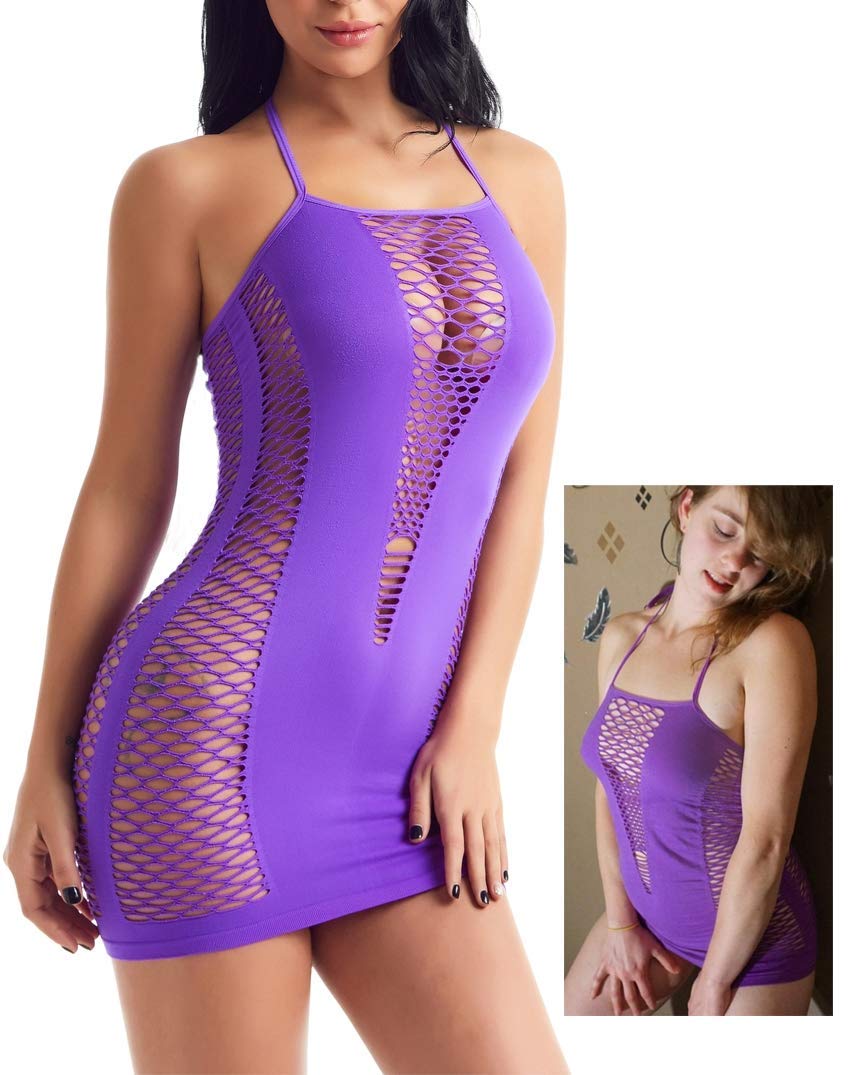 ADOREJOY Womens Lingerie Bodysuit Chemise Teddy Naughty Babydoll Nighty: Small Purple