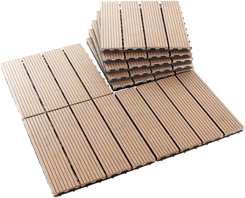 Cheston Interlocking Tiles I Wooden Floor Sheets I Interlocking Tiles for Indoor/Outdoor I Weather & Water Resistant I Flooring Solution I 12" X 12" Deck Tiles (Set of 12, Brown Wooden Deck Tile)
