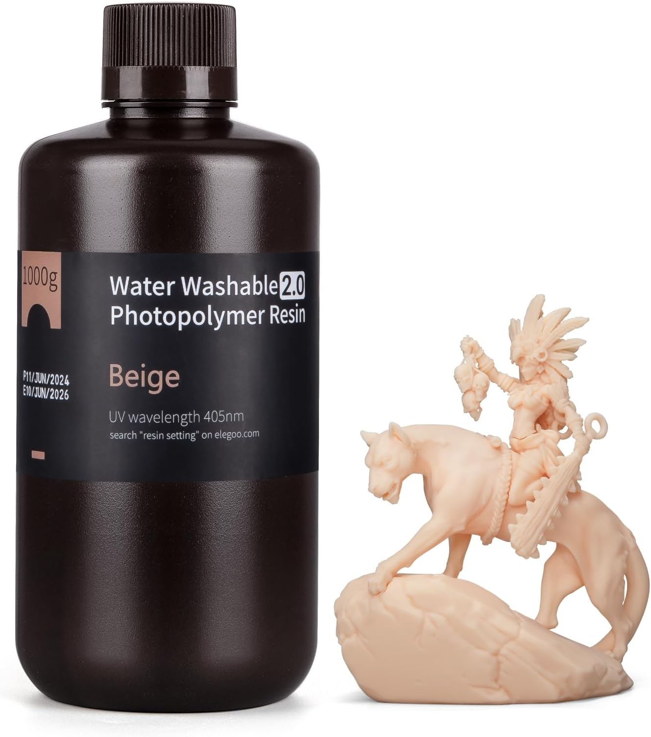 ELEGOO Water Washable 3D Printer Resin 2.0, Fast Curing Photopolymer Resin for Mars Saturn Jupiter MSLA DLP LCD 3D Printing, Beige 1000g