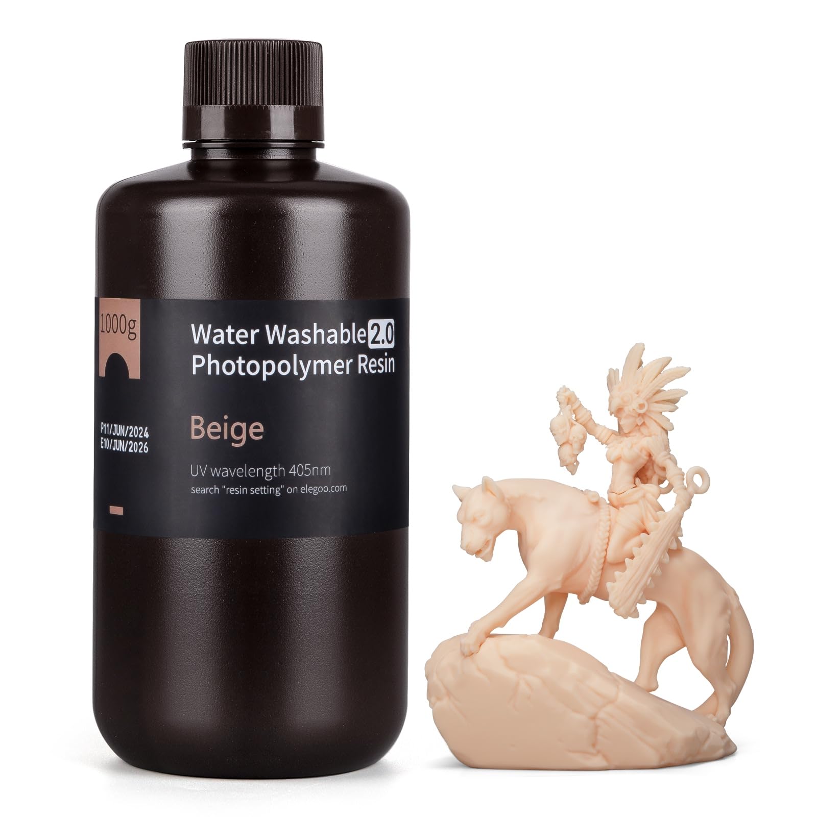 Water Washable 3D Printer Resin 2.0, Fast Curing Photopolymer Resin for Mars Saturn Jupiter MSLA DLP LCD 3D Printing, 385-405nm UV Curing 3D Printing Liquid, Beige 1000g