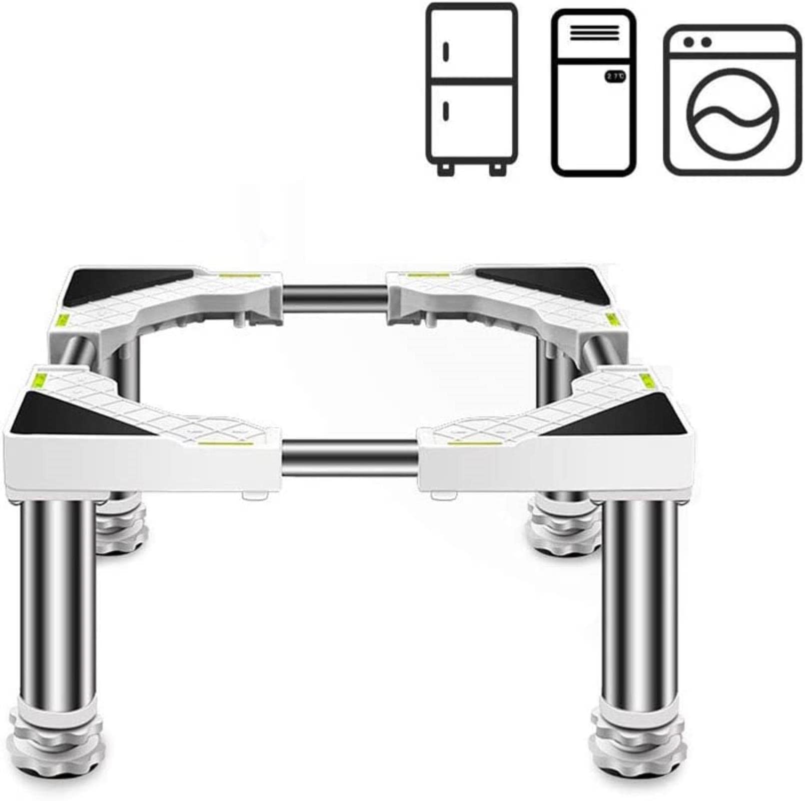 Base ajustable de alta resistencia para lavadora, plataforma de altura ajustable para lavadora y refrigerador, soporte de acero inoxidable, 4 pies, se adapta a electrodomésticos de 24 a 27 cm