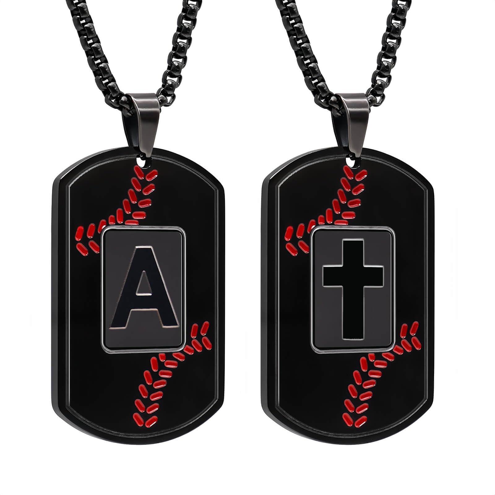 EHZYPBaseball Necklace for Boys 1 Pcs Men Initial Letter and Cross Double Design Necklace Stainless Steel Chain, Personalized Birthday Christmas Baseball Gift for Son Boyfriend