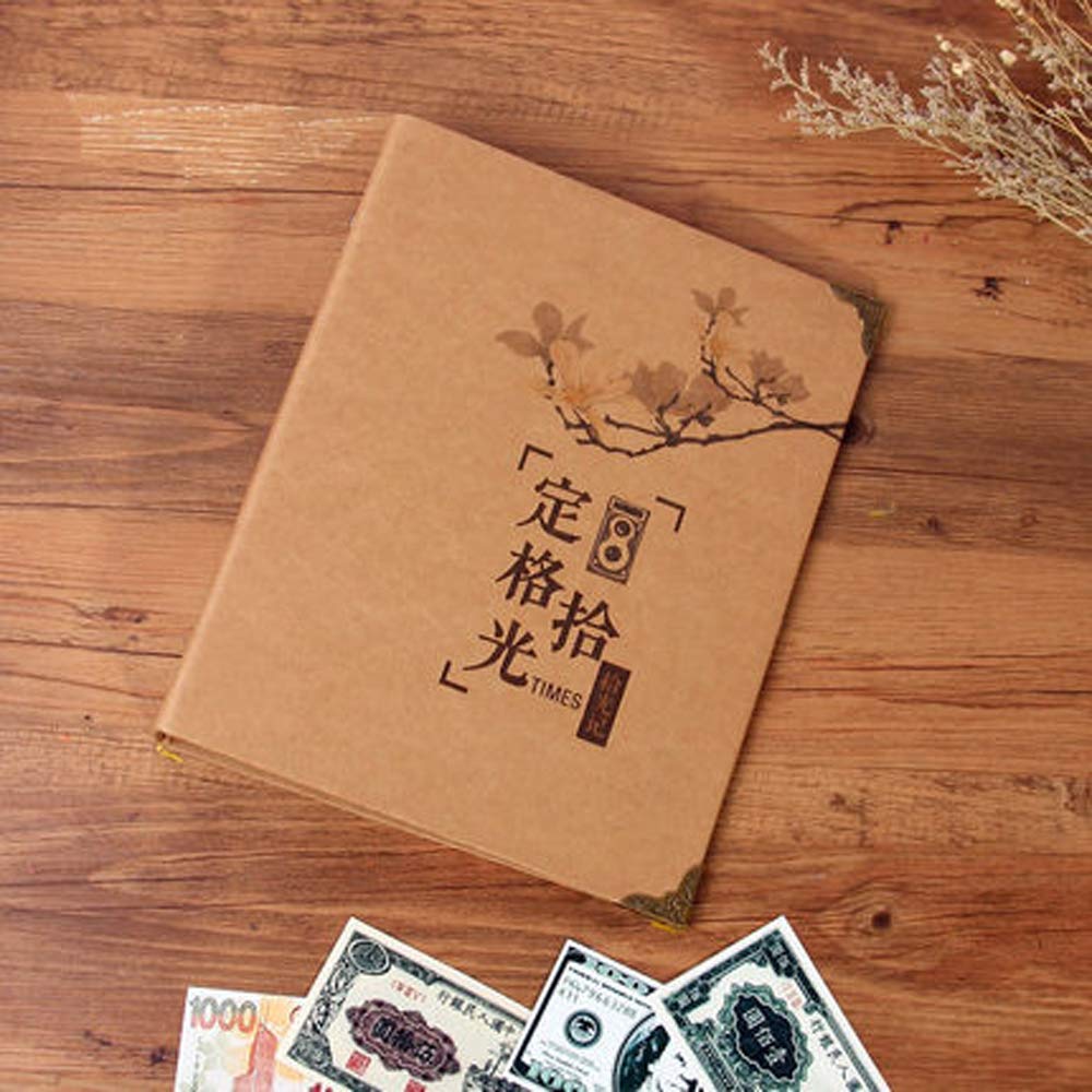 Album na banknoty papierowe, ochrona kieszeni banknoty, kolekcja strony książek, uchwyty na gotówkę, przechowywanie skórzane banknoty waluty monety bilet zdjęcie, wzór z luźnymi liśćmi, vintage narożniki, książeczka do przechowywania monet