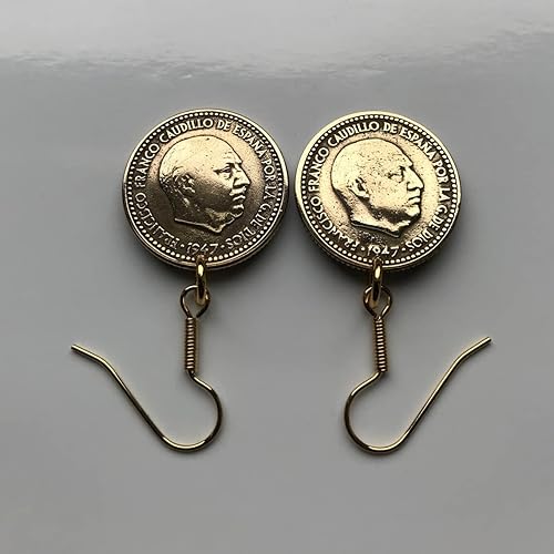 Miniatura 6 de 1953 Spain España 1 Peseta Spanish coin earrings escudo Español Madrid Barcelona Sevilla Málaga Córdoba Valencia Granada Zaragoza Toledo Cadiz
