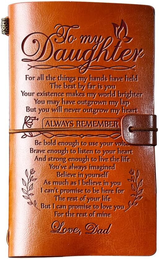 Daughter Gift from Dad, GIFTRRY to My Daughter Leather Journal, 140 Page Refillable Writing Journal, Graduation Birthday Gifts for Daughter from Dad, Father Daughter Gifts for Adults Daughter