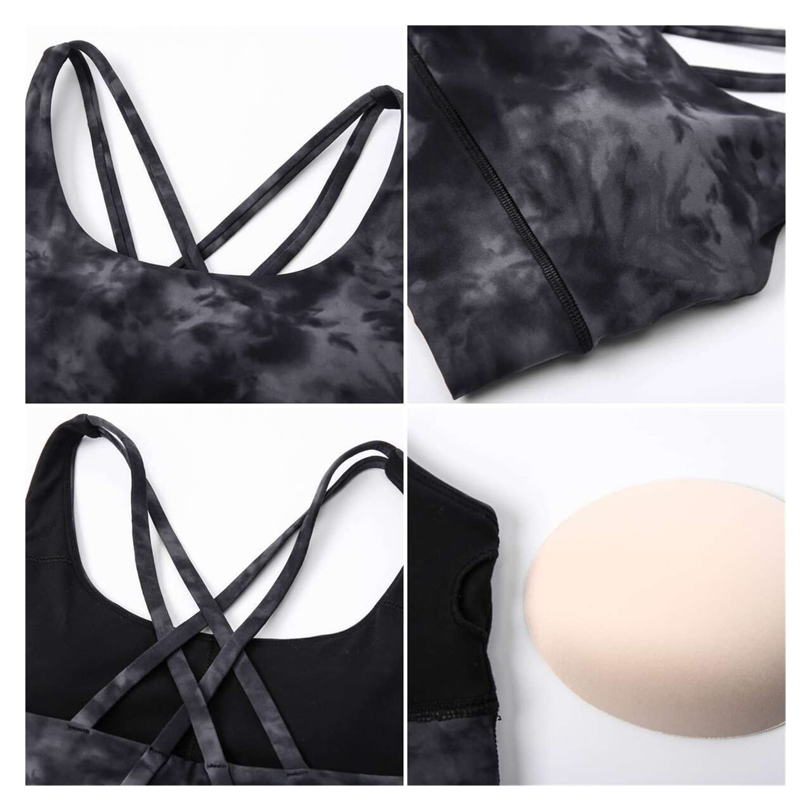 Soporte de Sujetador Deportivo de Tiras Cruzadas cepilladas con Sujetador for Mujer de Gimnasio Suave con Relleno extraíble