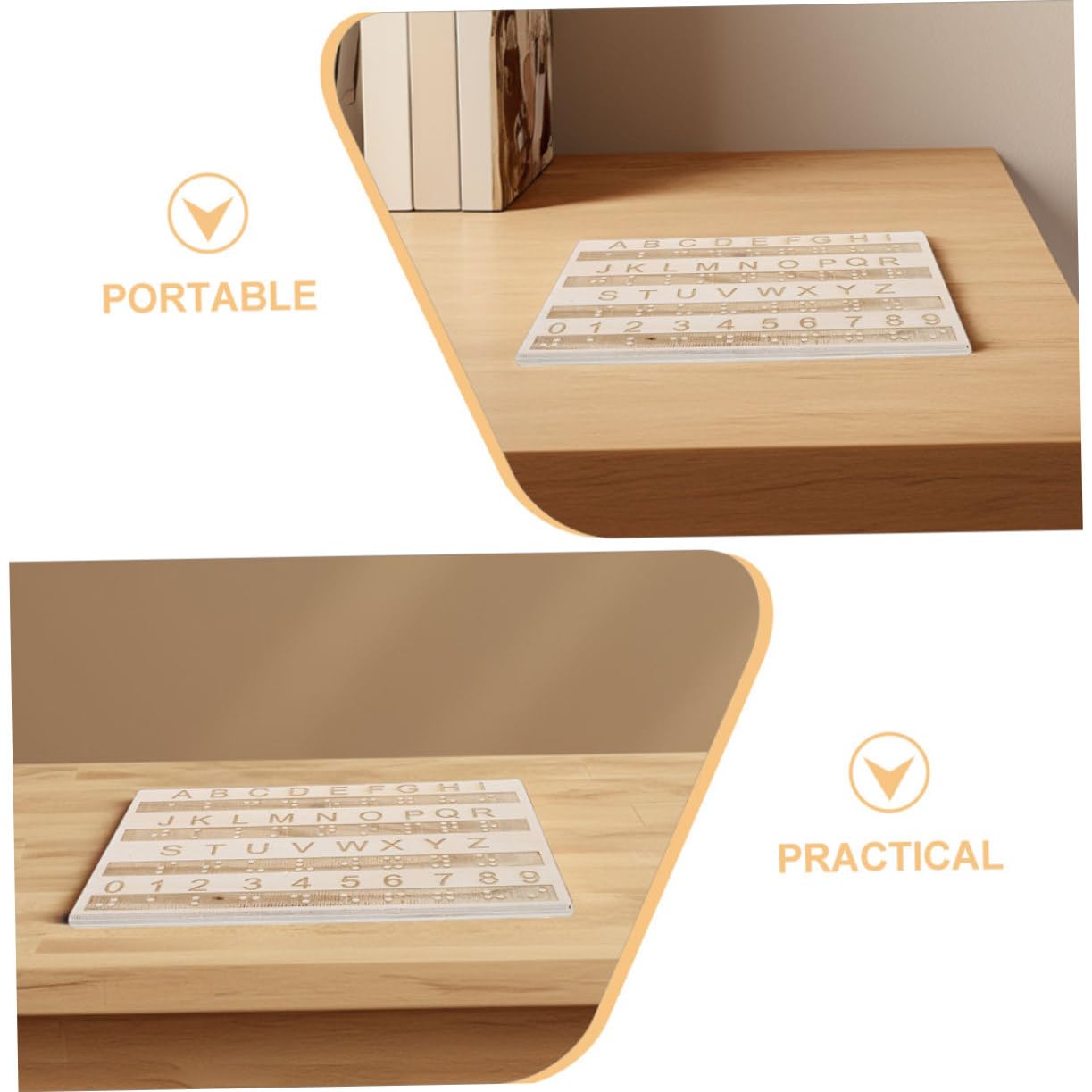 Kisangel Tablero de Alfabeto Braille de Madera, Ayuda Didáctica Táctil para Niños, 3 Piezas, Ligero y Fácil de Llevar, Aprendizaje Color Aleatorio