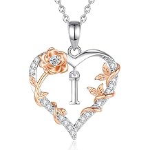 EUDORA Rose Heart Initial Necklace for Women Letter Alphabet Initial Necklaces Copper Rhodium Plated Pendant with Cubic Zirconia, Initials Jewelry Gifts for Women Wife Mother, 18"
