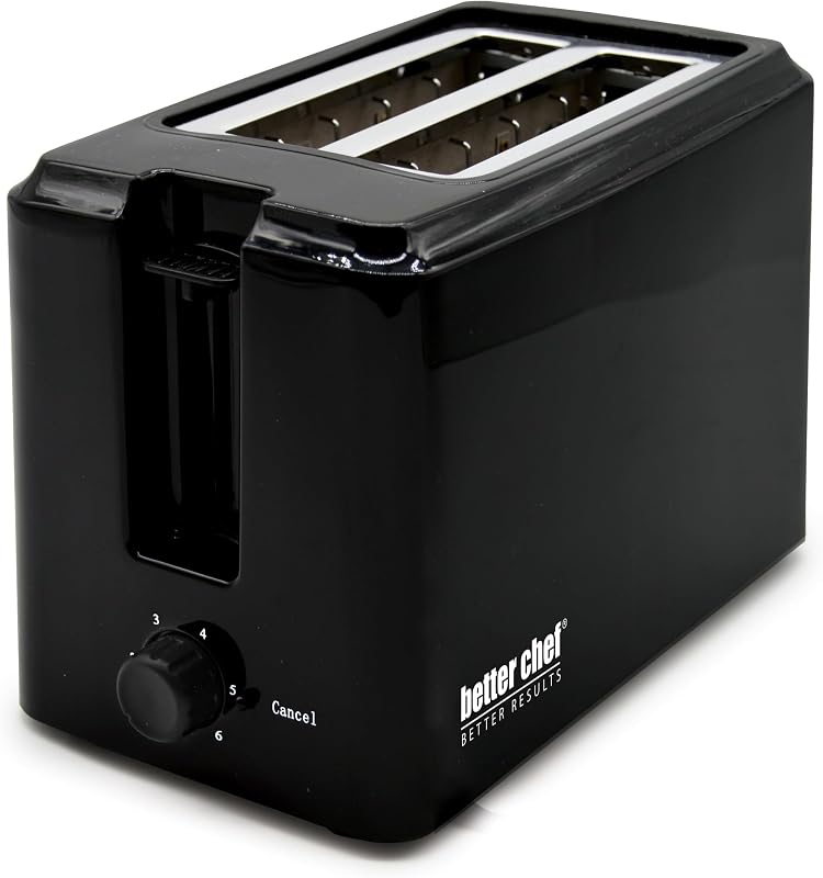 Better Chef Basic Simple Classic 2 Slice Toaster with Wide Slots | Cool Touch Exterior | Browning Level Knob | Crumb Tray (Black)