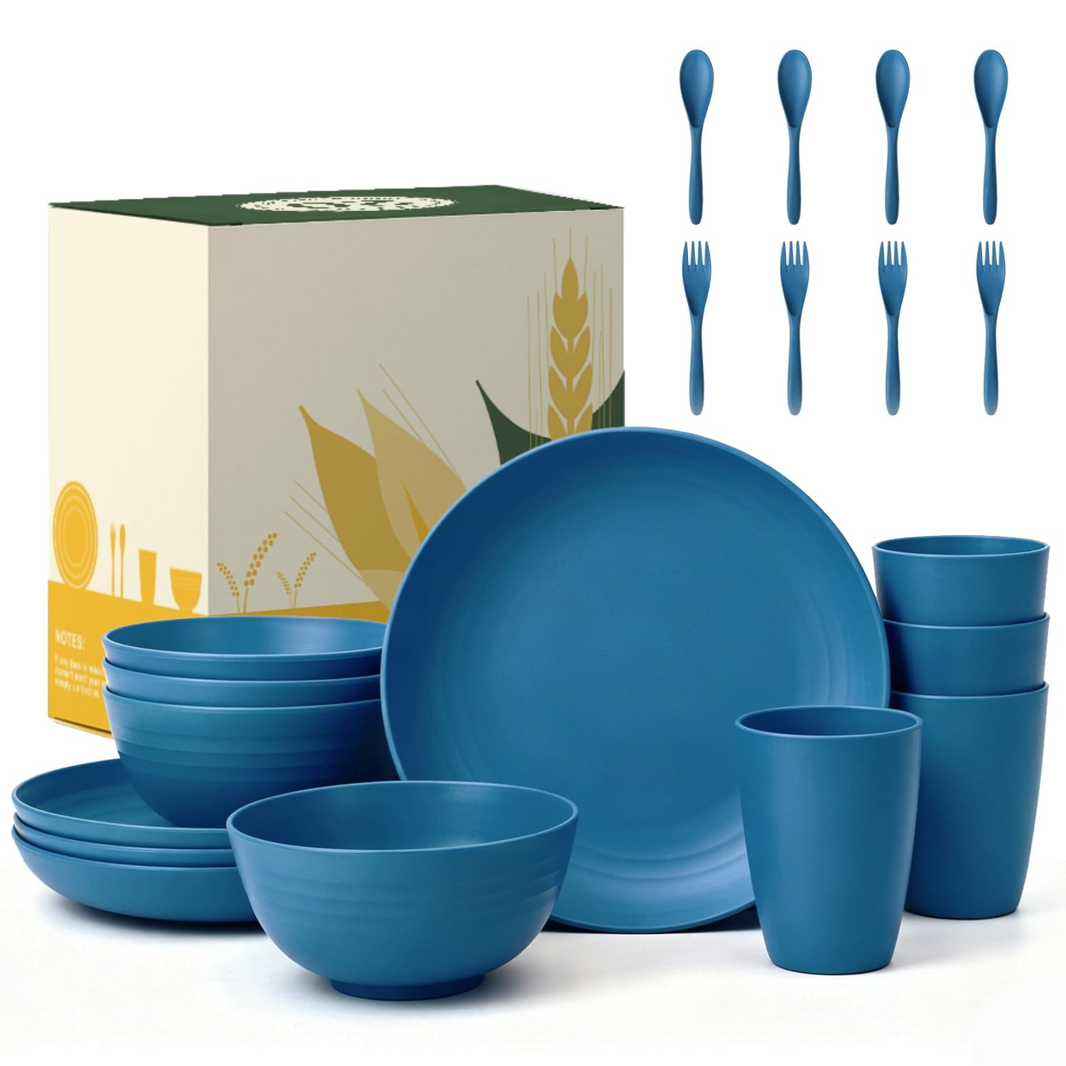 Wrova Unbreakable Plastic Dinner Set 20 Piece Plate Sets for 4 - Lightweight Plastic Plates and Bowls Set - Microwave and Dishwasher Safe Plates, Reusable Camping Cutlery Set for Picnic, Travel - Blue โ image 1