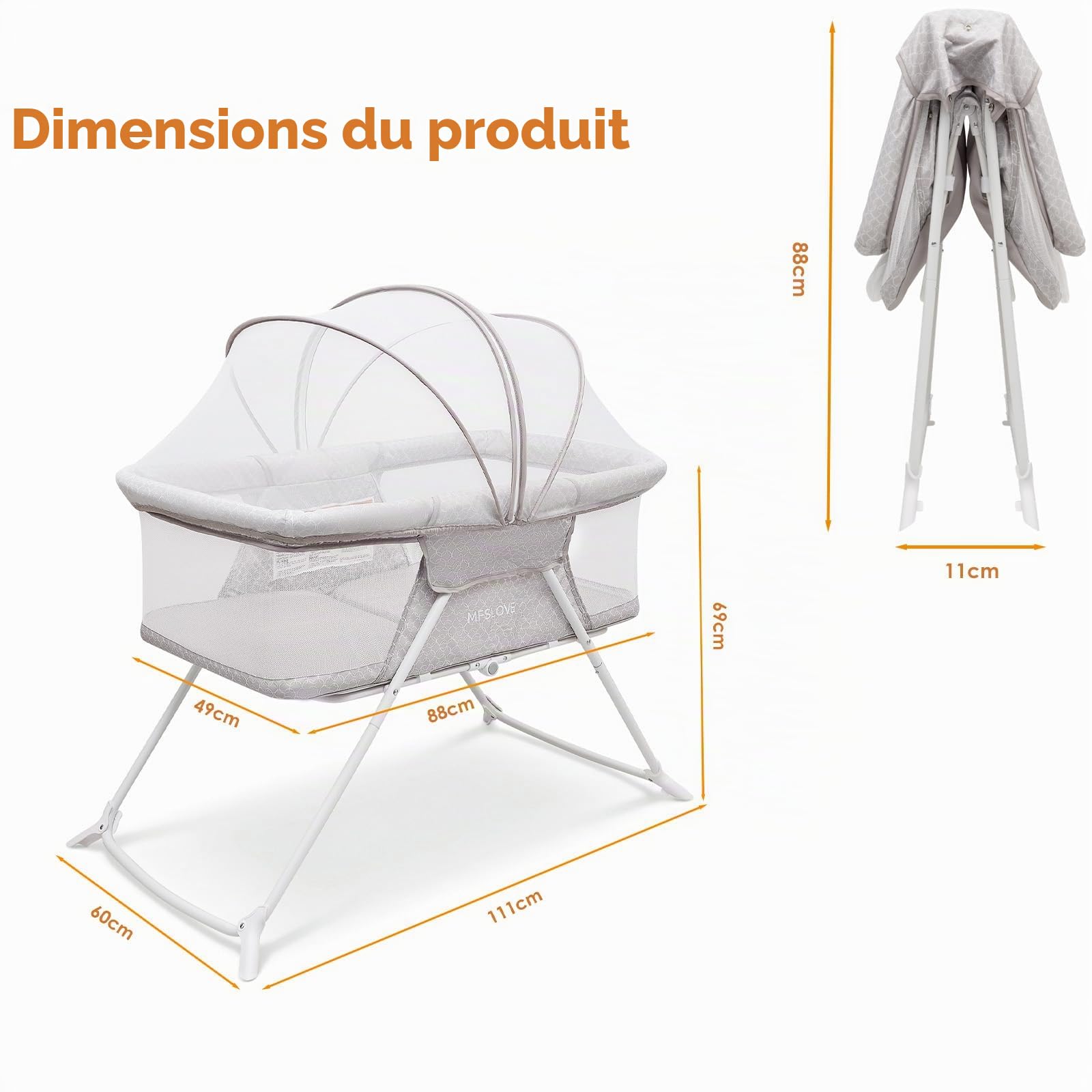 Lit de bébé portable avec moustiquaire, berceau pliable nouveau-né à 6 mois