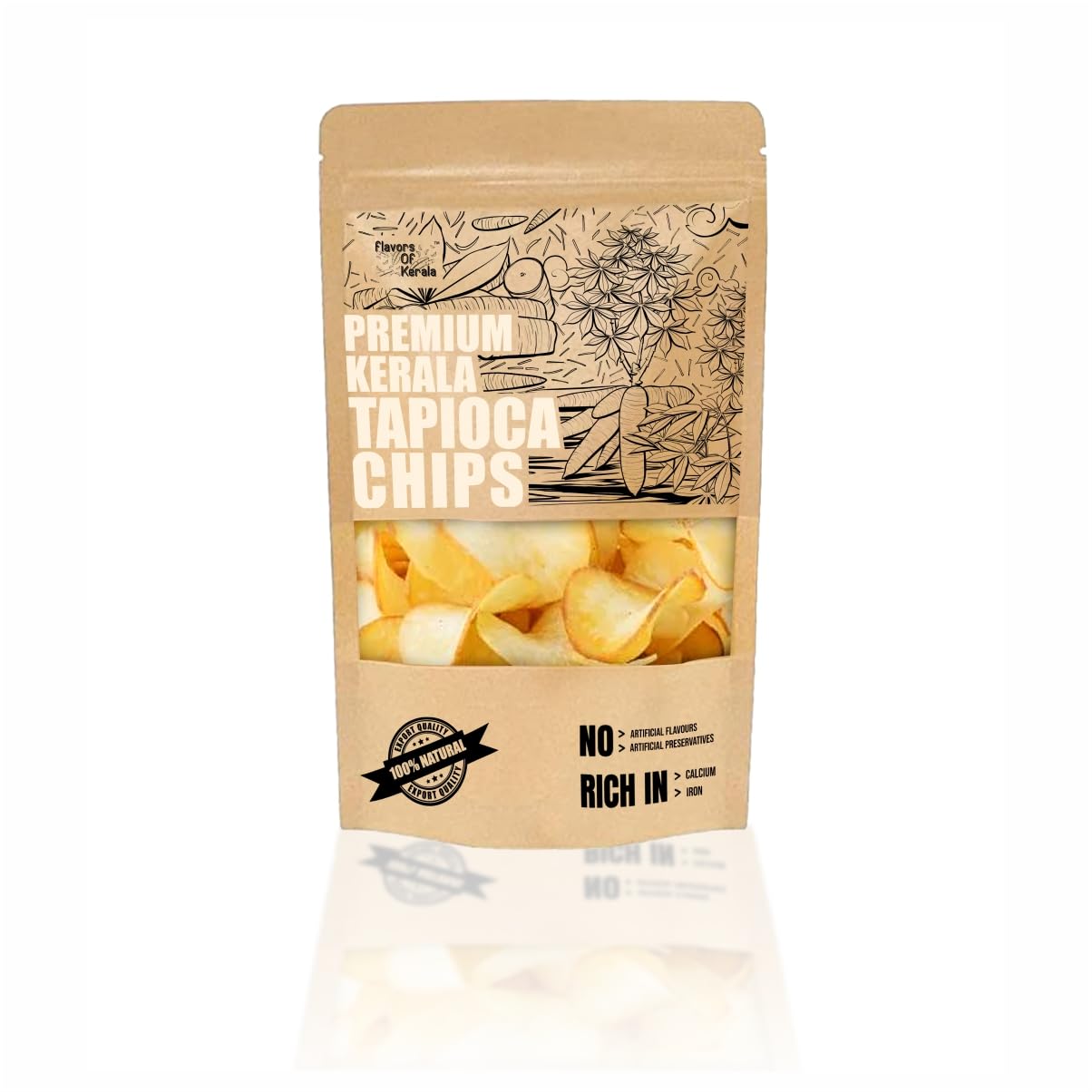 FLAVORS OF KERALA(FOK) | Premium Kerala Tapioca (Kappa/Cassava) Chips (400 Grams)