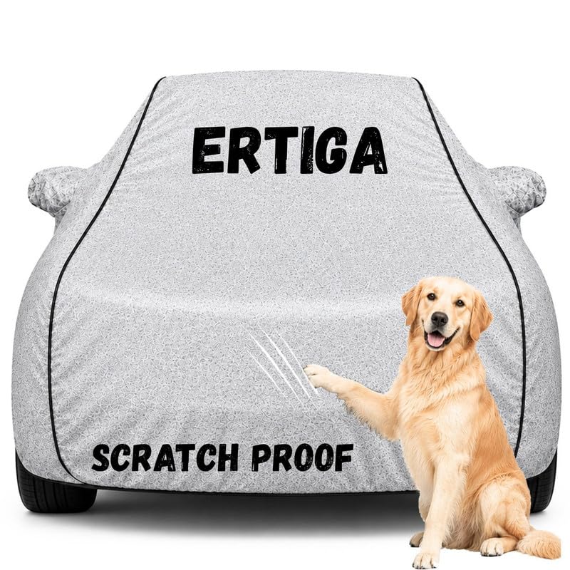 Image of Pure Fabric Silver 100% Waterproof Ertiga Car Cover | Polyester Car Body Cover for Rain & Sun | UV Protection, Dustproof, Scratch Resistant, Windproof, Heat Resistant, Custom Fit