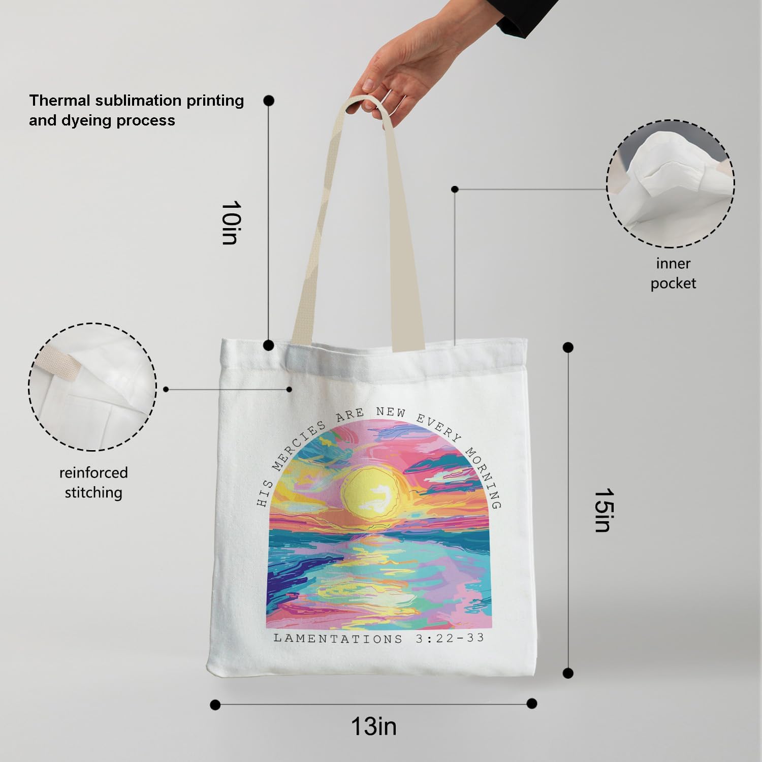 Watercolor Boho Christian Tote Bag, Gifts for Women, His Mercies Are New Every Morning Canvas Bags, Bible Verse Gifts, Reusable Grocery and Shopping Bags - Image 6