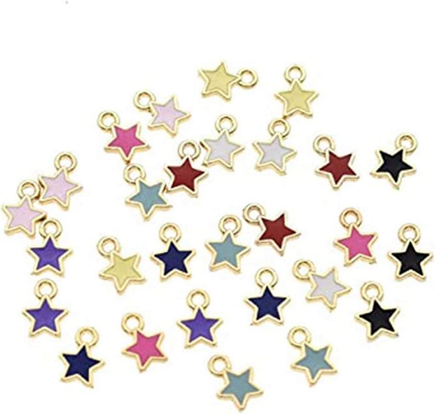 Cafurty 60pcs Multiple Colour Enamel Alloy Mini Star Charms Necklaces Bracelets Jewelry Accessories for DIY