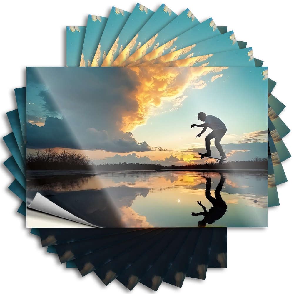 Skateboarder Performing Trick Over Reflective Water At Sunset. Office Decor for Men Small - Bumper Window Waterproof Decal(12X18CM)