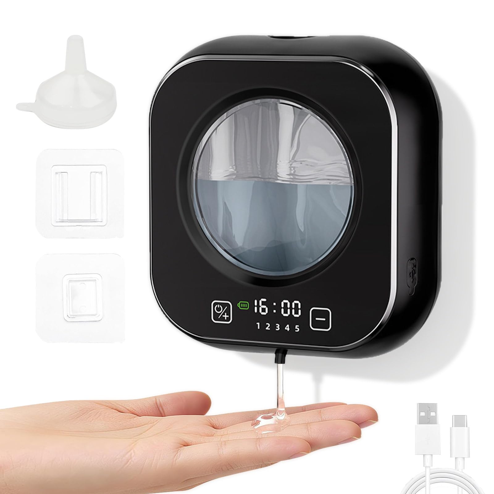 Dispenser Sapone Automatico In Schiuma Da 320 Ml, Dispenser Sapone Bagno Con 5 Livelli Di Regolazione Della Quantità Di Schiuma, Display Led Che Mostra Il Livello Di Carica e La Temperatura