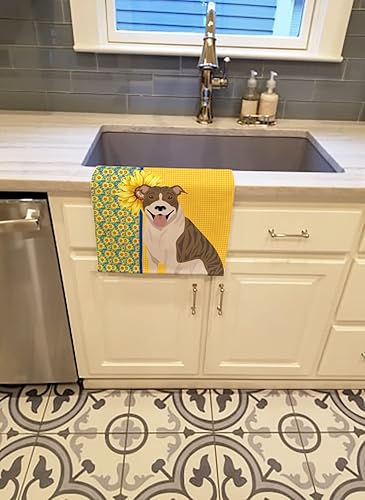Miniatura 2 de Caroline's Treasures WDK5319KTWL Summer Sunflowers Fawn Brindle Pit Bull Terrier - Toalla de cocina para invitados, toalla de baño decorativa para