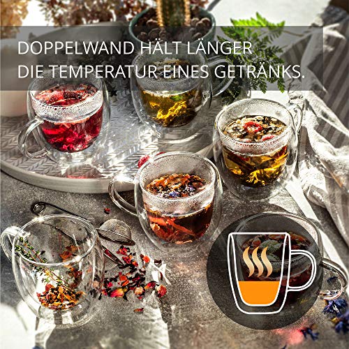 KADAX Taza de cristal de doble pared de 250 ml, vaso de cristal con mango ancho, para jugo, té, café, capuchino, agua… - Imagen 5