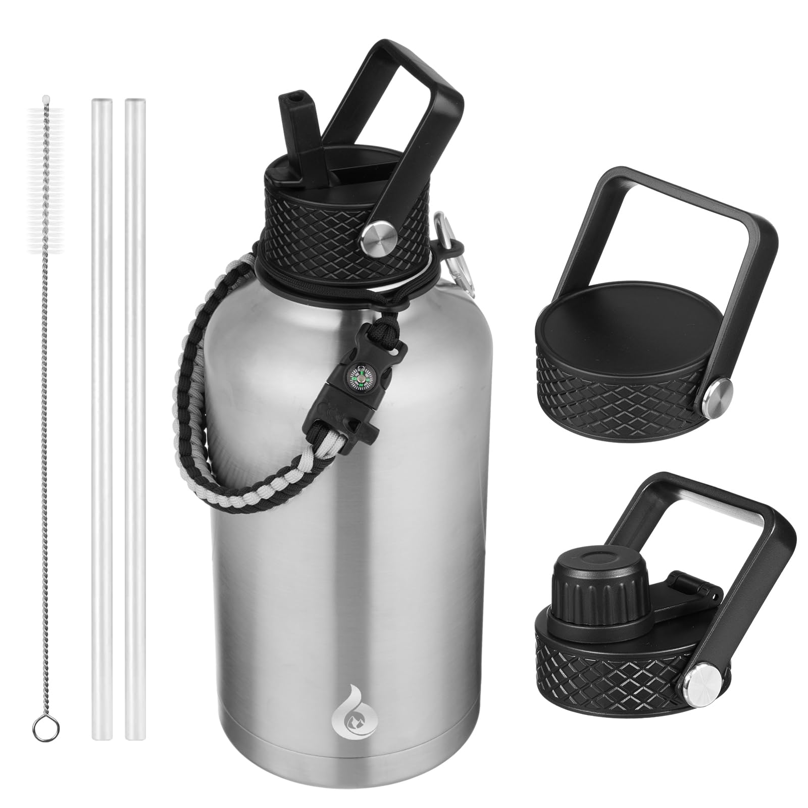 BJPKPK 64oz Insulated Water Bottle, Half Gallon Water Jug with Straw Lid 64 Ounces Stainless Steel