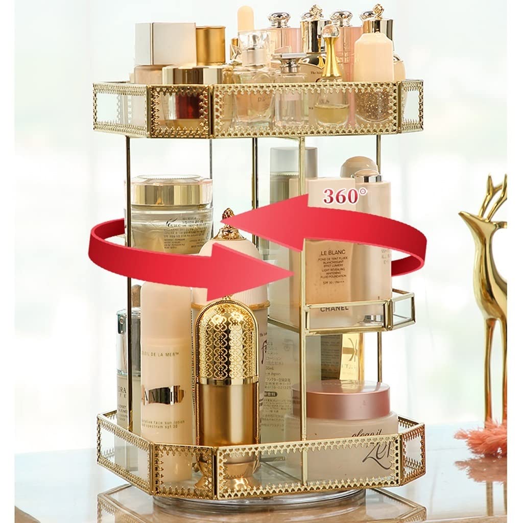 Organizador Maquillaje Caja de Almacenamiento cosmético Giratorio 360 ​​° Cuidado la Piel Vidrio Vanity