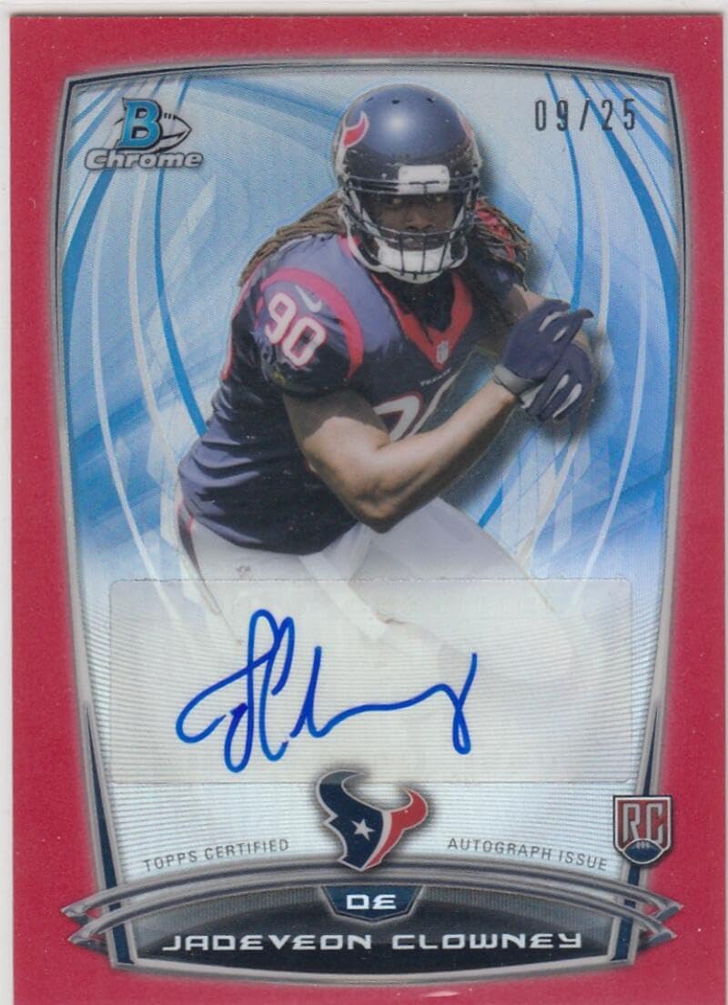 Football Trading Card NFL 2014 Bowman Rookie Chrome Refractor Auto Red #RCRA-JC Jadeveon Clowney NM Near Mint RC Rookie Auto 9/25 Texans