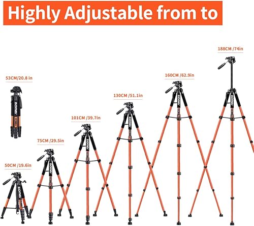 Miniatura 3 de ZOMEI Trípode para cámara de 74 pulgadas, soporte de trípode profesional de aluminio resistente para cámara, trípode para cámara DSLR SLR con bolsa