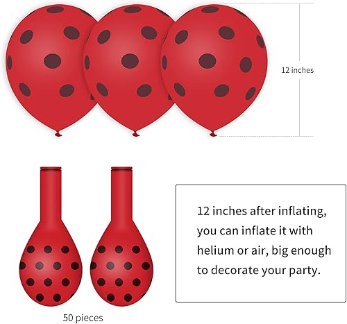 Miniatura 2 de 50 globos de mariquita, globos de lunares rojos y negros de 12 pulgadas, globos de látex para fiesta temática de mariquita, boda, fiesta de