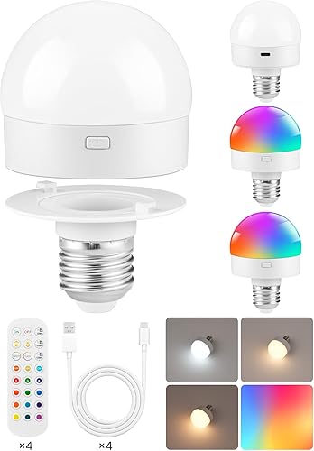 Miniatura 11 de Bombillas Recargables con Control Remoto 2 Paquetes, Bombillas Operadas por Batería con Temporizador y 3 Temperaturas de Color, Bombilla LED