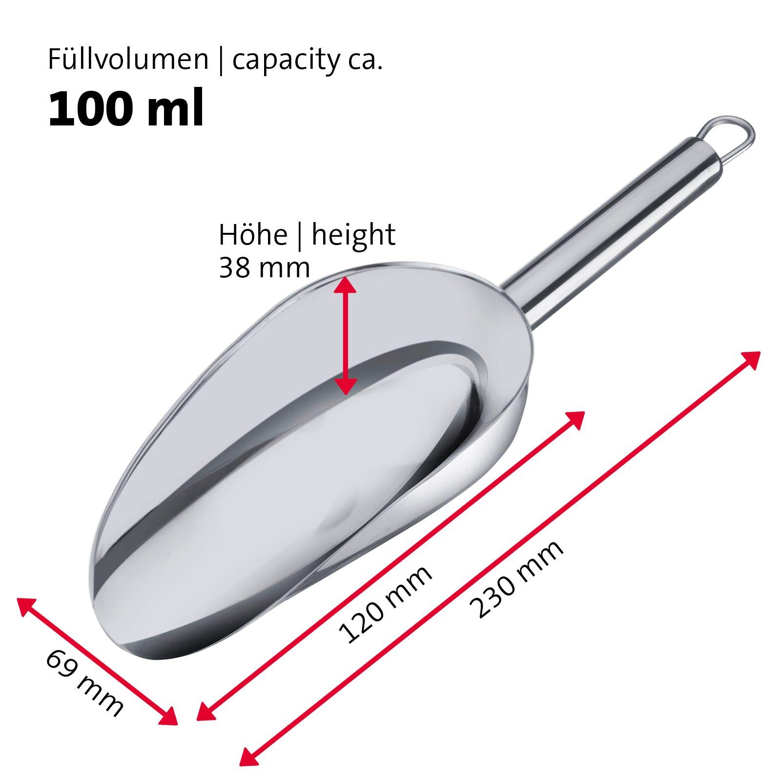 Westmark Paletta per pesare/riempire, Capacità: 100 ml (ca. 150 g di farina), Acciaio inox, Halia, Argento, 91032270