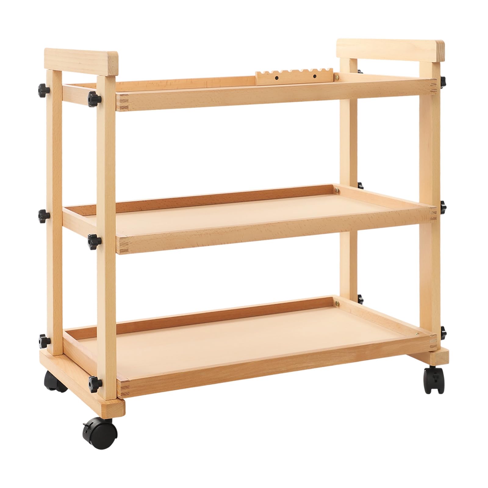 Carro artificial de madera de 3 niveles, 77,5 x 42 x 76,5 cm, carrito de pintura con ruedas, capacidad de carga total de 15 kg, carrito de pintura, carrito de almacenamiento multifuncional