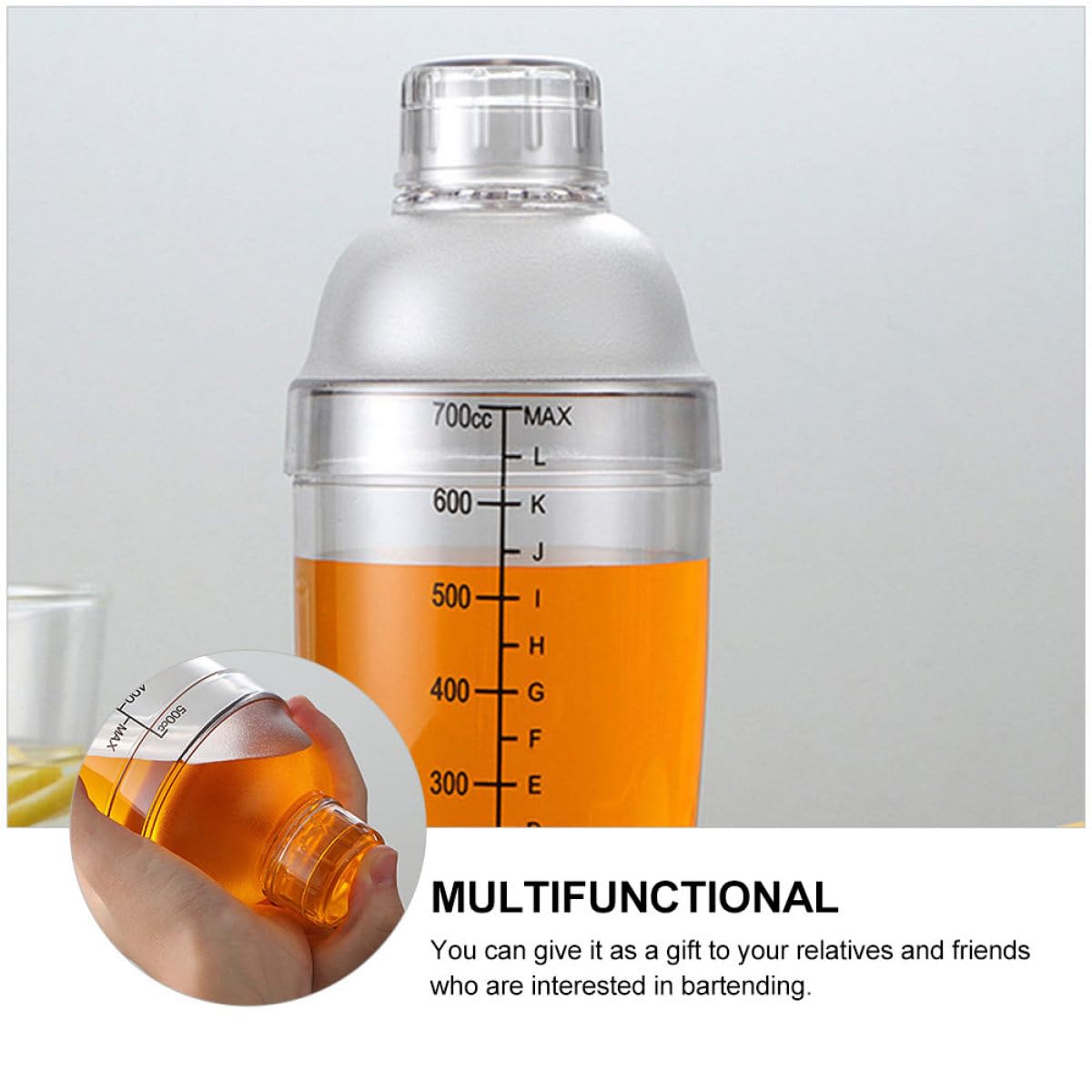 BESPORTBLE Shaker à Cocktail en Plastique 5 Pièces avec Graduation, Couvercle Étanche, Capacité 350-1000 Ml, Mélangeur Professionnel pour Bar et Maison, Ustensile Cocktail Pratique